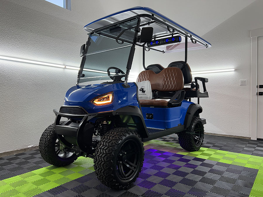 2022 MammothEV Golf Cart – 4 Seats Blue with Brown Seats | Goat Golf Carts