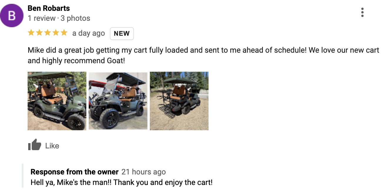 Happy Goat Golf Cart Customer
