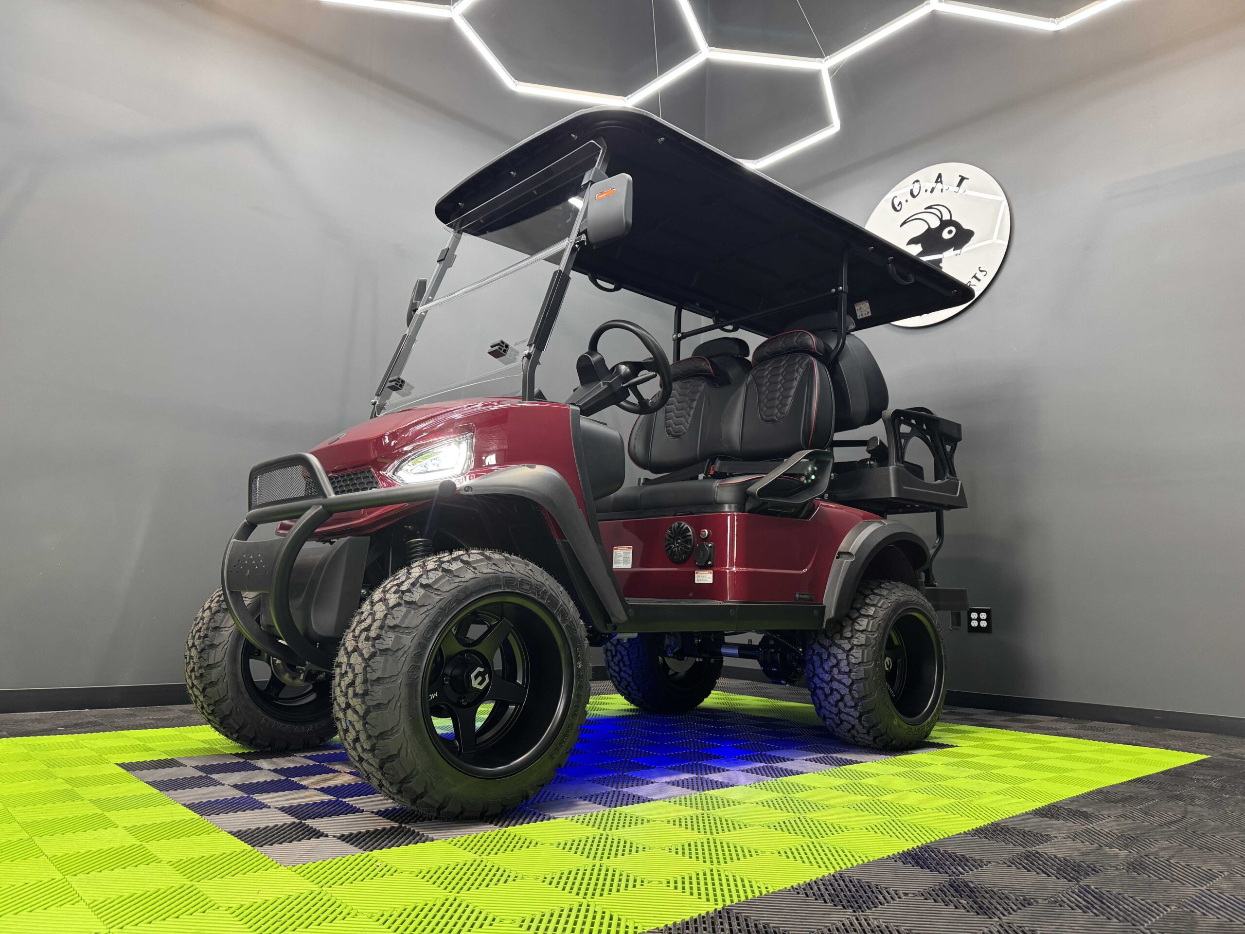 2025 MammothEV X4 Dark Cherry Red With Black Seats Deep Dish Black Wheels