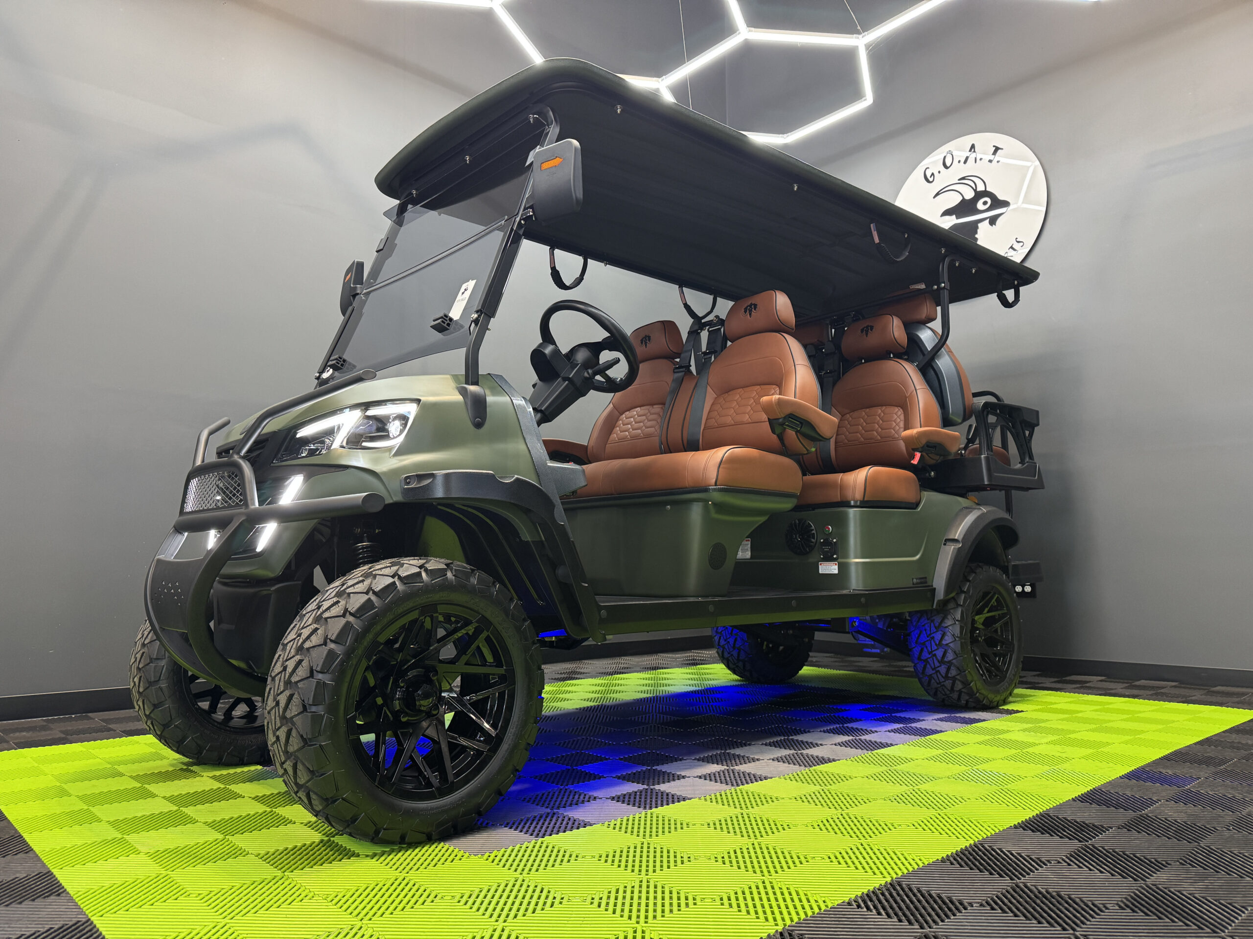 2025 MammothEV XR6 Matte Army Green / Peanut Butter Brown Seats / Black Stitch