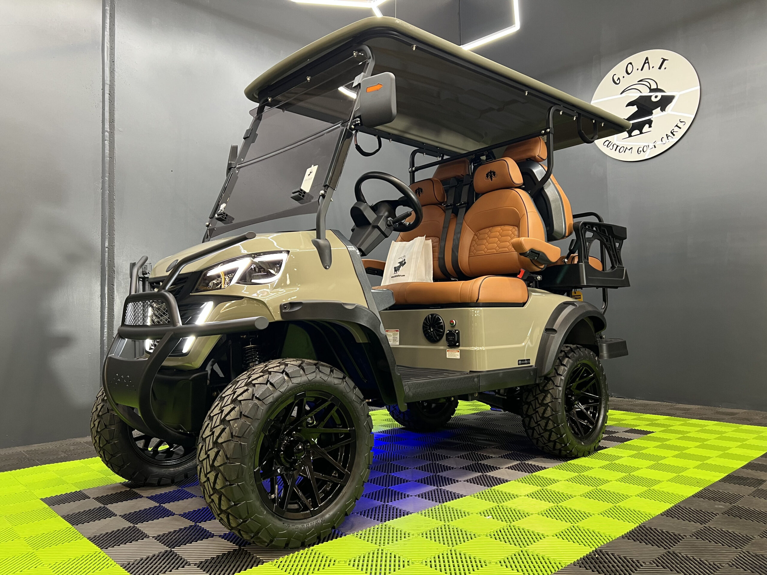 2025 MammothEV XR4 Gloss Khaki Green / Brown Seats / Black Stitch
