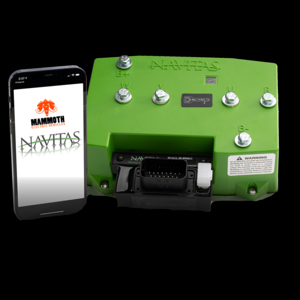 Navitas 600-amp controller with mobile tuning app for a MammothEV golf cart