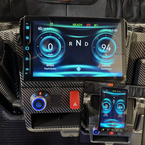 10.5-inch rotating touch screen in a MammothEV custom golf cart