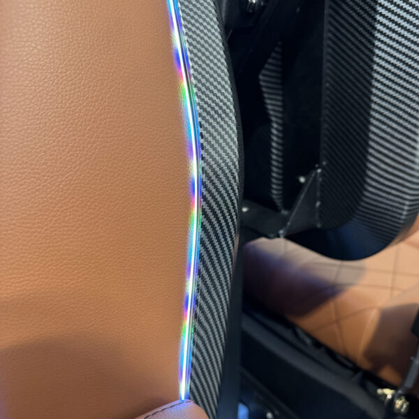 Adjustable RGB LED seat strips in a MammothEV custom golf cart