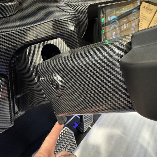 Tilt-adjustable steering wheel in a MammothEV custom golf cart