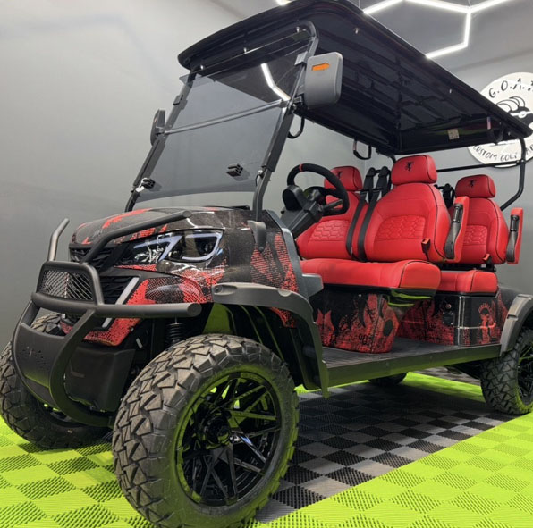 Fireball whisky themed MammothEV XR4F custom golf cart delivered to Muscatine, IA