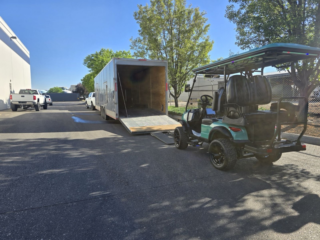 GOAT Custom Golf Carts custom golf cart loaded in an enclosed trailer for delivery (delivery #1)