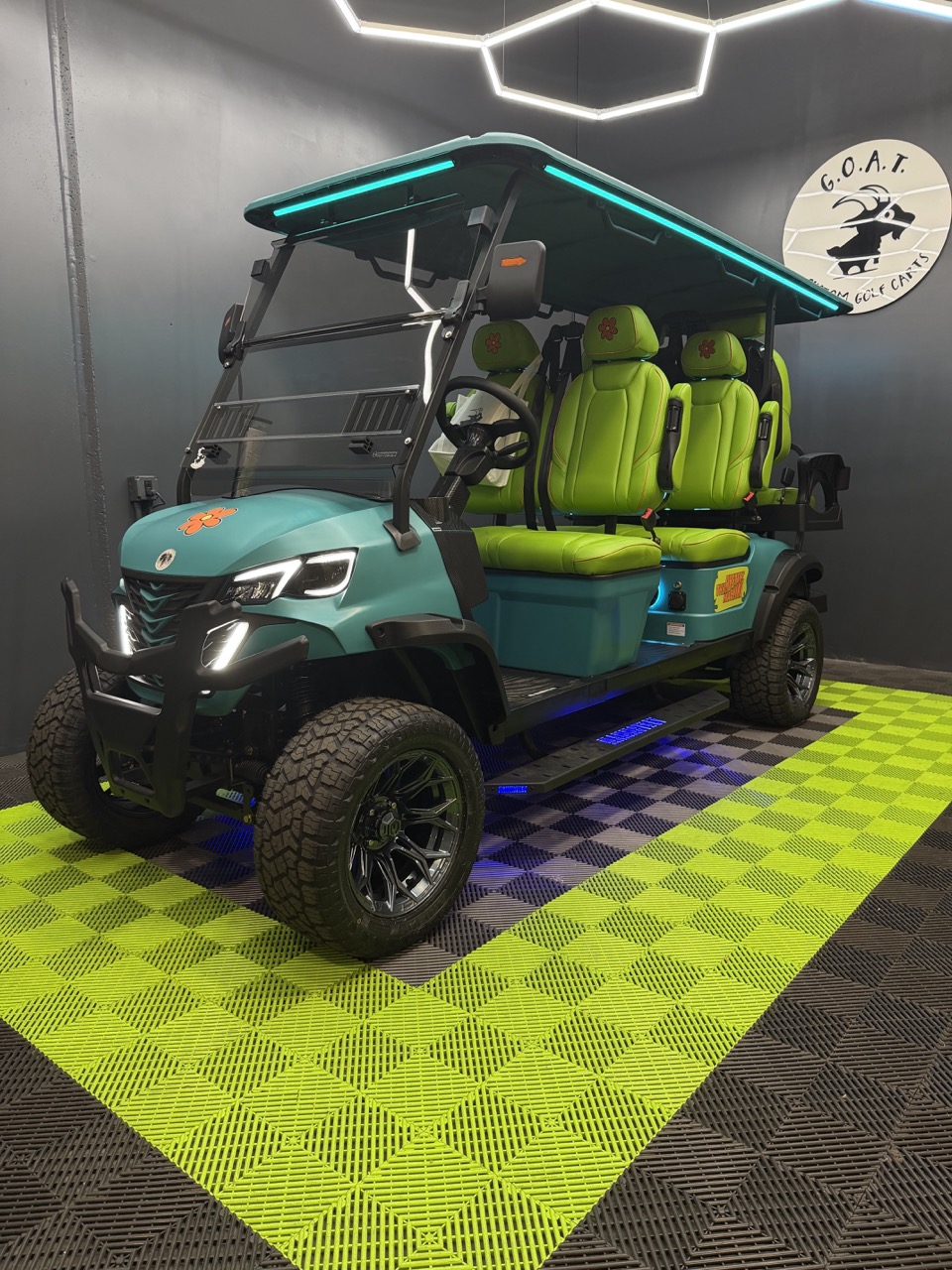 Mystery Machine custom golf cart by GOAT Golf Carts