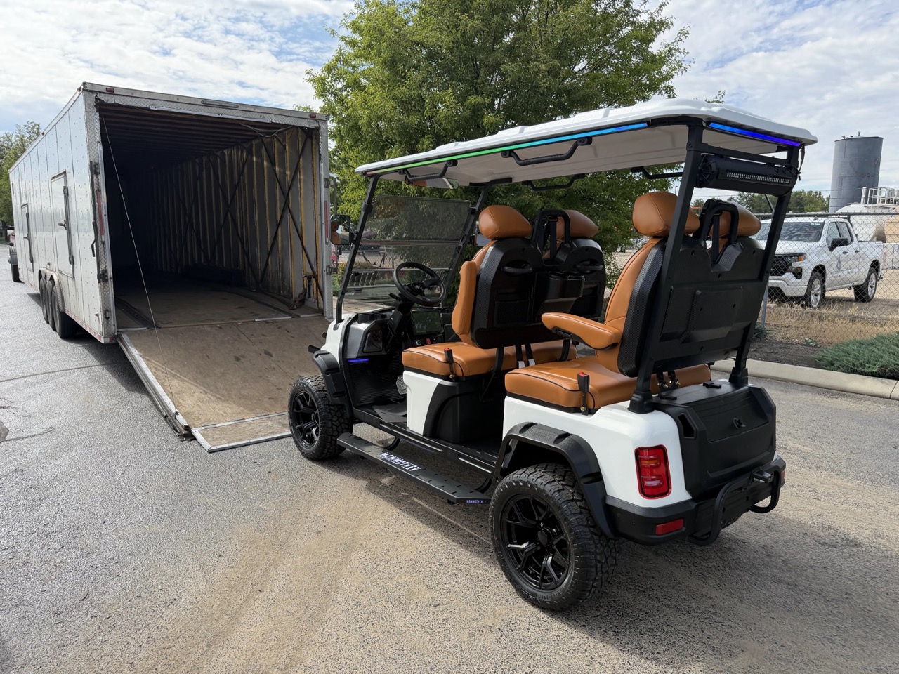 GOAT Custom Golf Carts custom golf cart loaded in an enclosed trailer for delivery (delivery #5)
