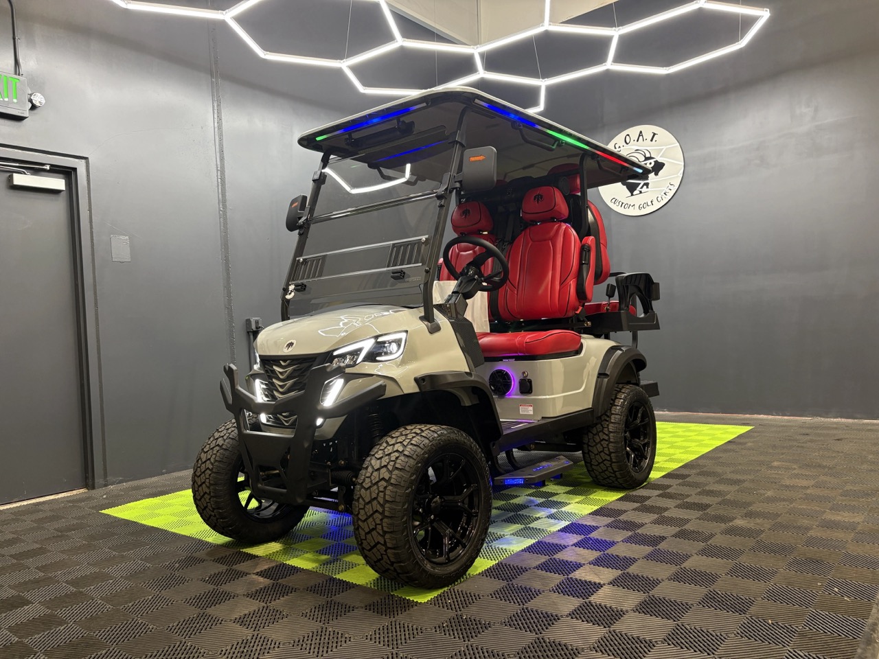 Sand tan MammothEV XR2 custom golf cart with red interior delivered to Magnolia, AR