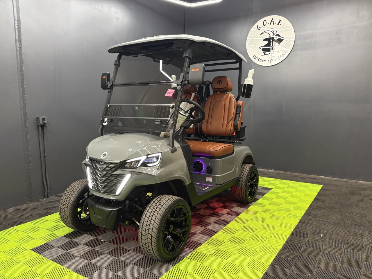 Nardo gray MammothEV XR2 custom golf cart with cognac interior and white top delivered to Onalaska, WI